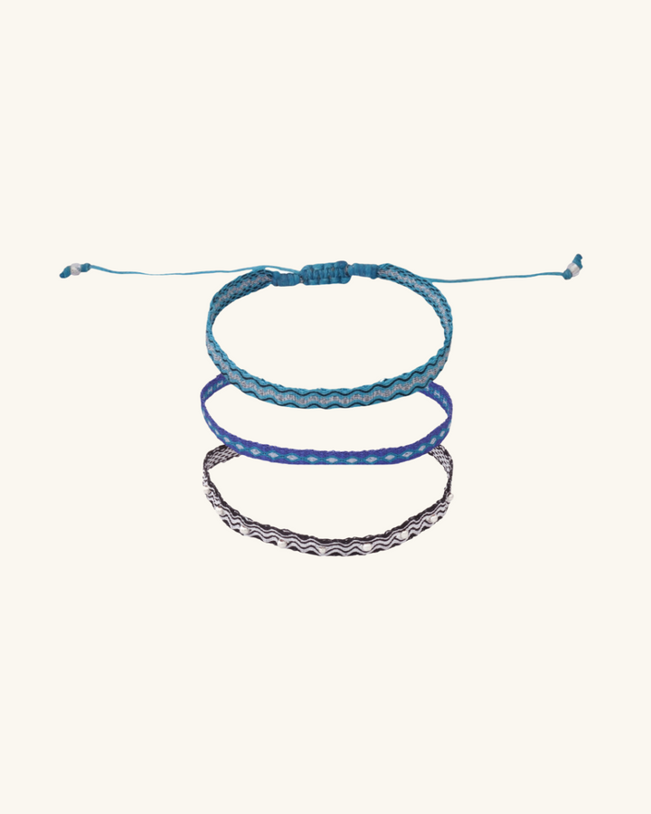 Pack Pulseras Telar Azul y Negro Mostacillas de Plata
