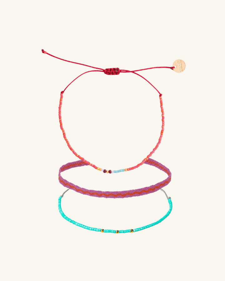 Pack Pulseras Telar Lila y Mostacillas Terracota y Celeste