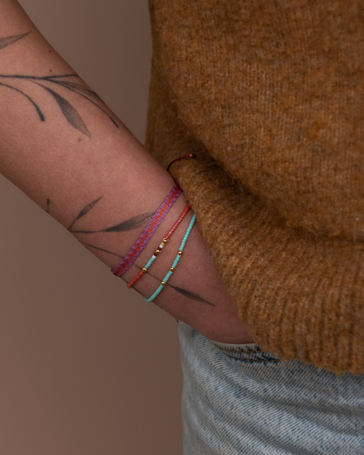 Pack Pulseras Telar Lila y Mostacillas Terracota y Celeste