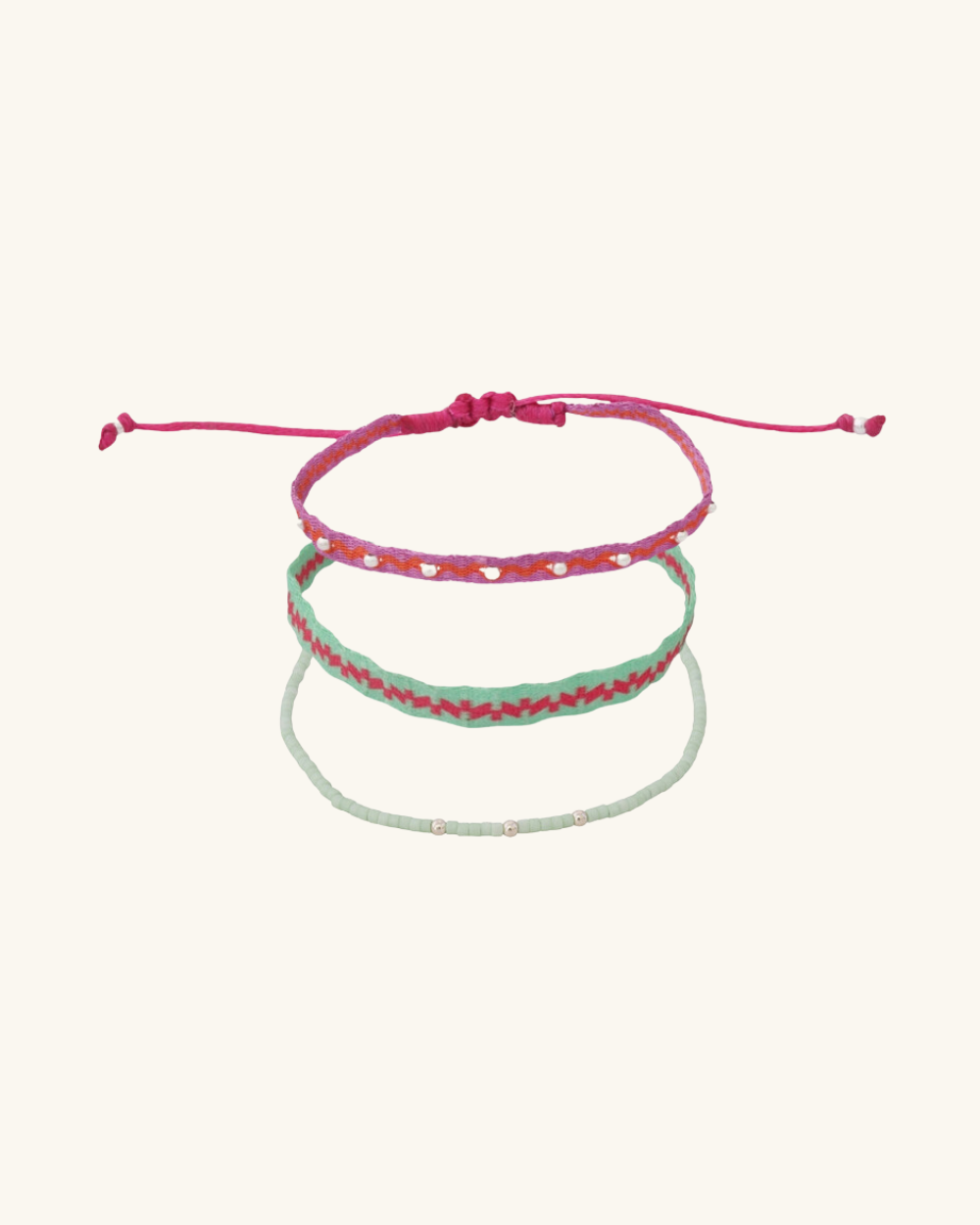 Pack Pulseras Telar Verde y Lila Mostacillas de Plata y Mostacillas Agua