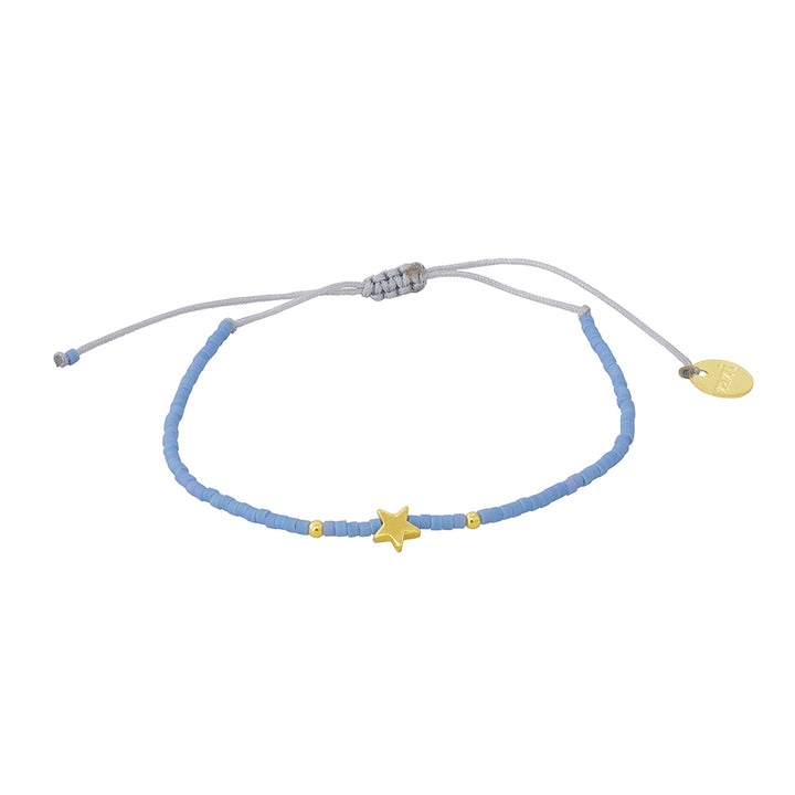 Pulsera Azul Violáceo con Estrella y Mostacillas Bañadas en Oro