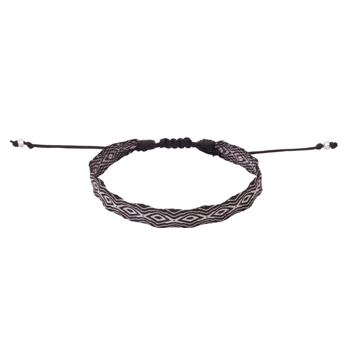 Pulsera Telar Ancha Negra y Rombos Blancos