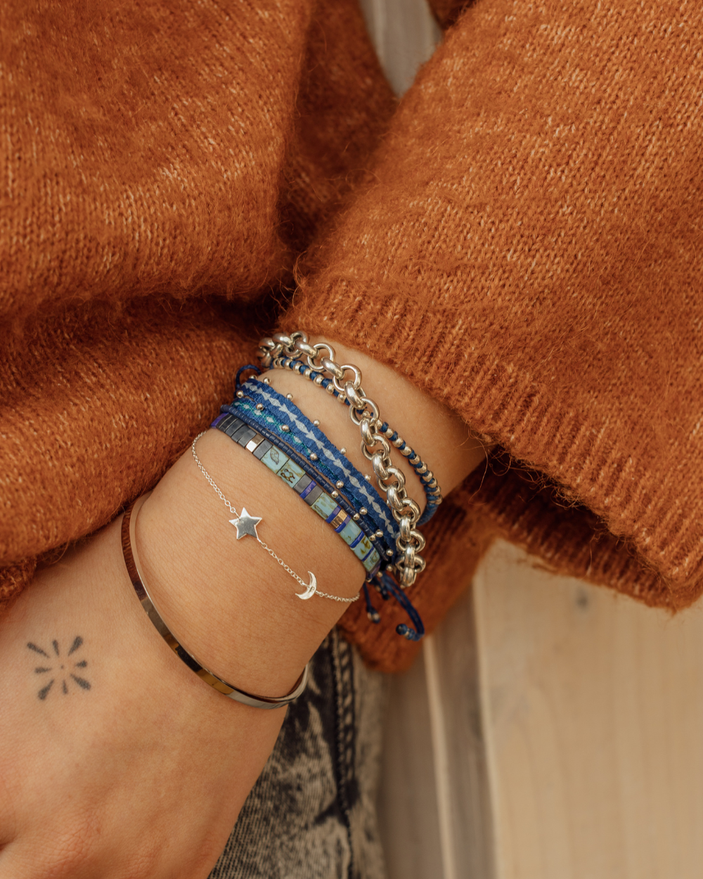 Pulsera Luna y Estrella de Plata