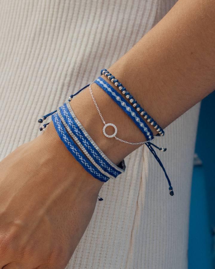 Pulsera Telar Ancha Azul y Gris