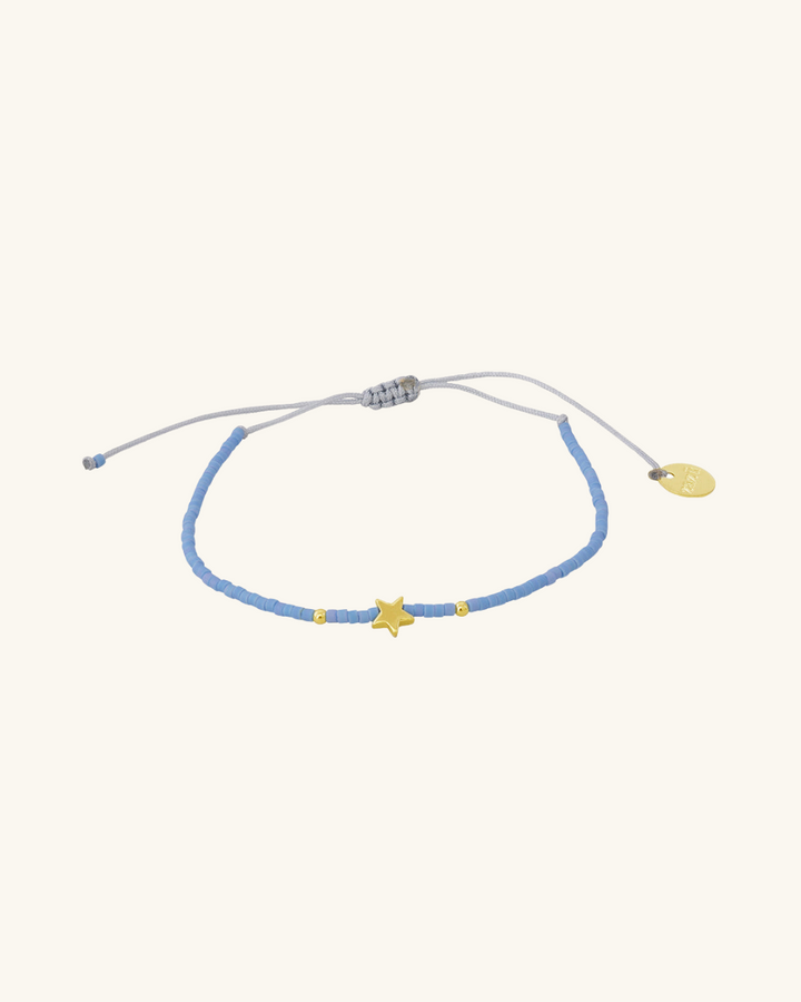 Pulsera Azul Violáceo con Estrella y Mostacillas Bañadas en Oro