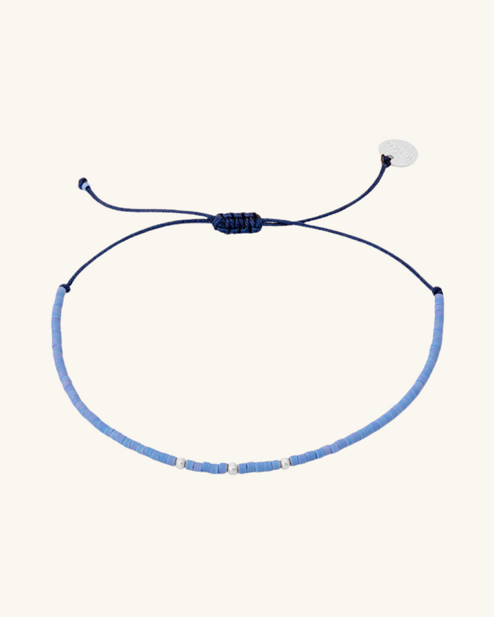 Pulsera Azul Violáceo con Mostacillas de Plata