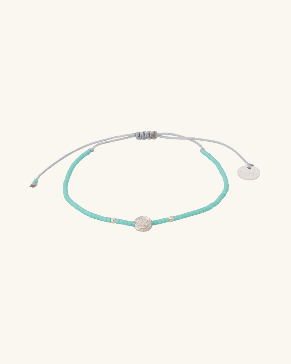 Pulsera Celeste con Rosa y Mostacillas de Plata