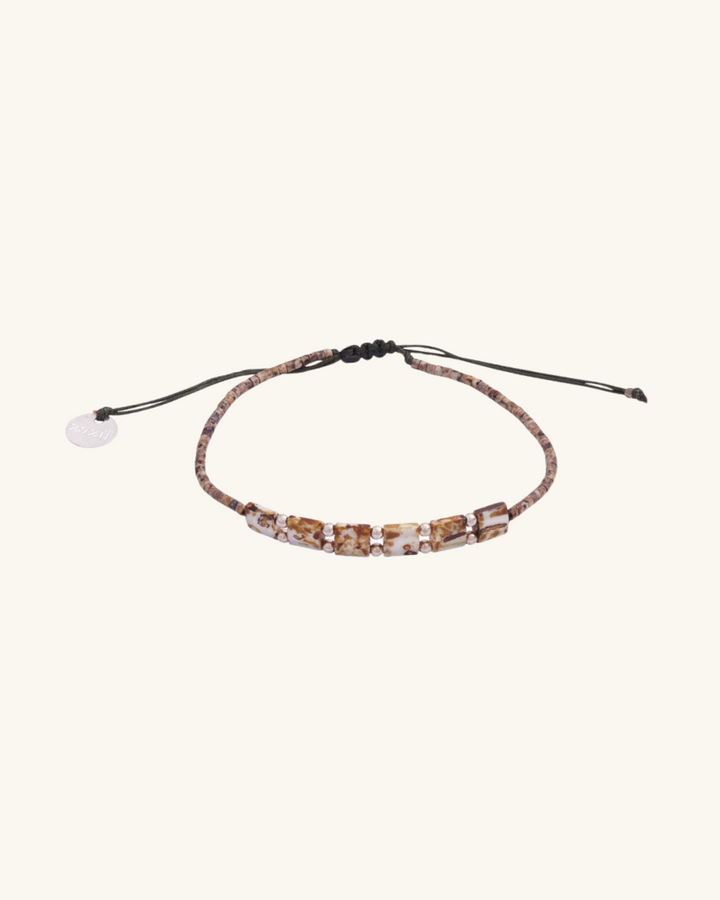 Pulsera Placa Fita Beige Picasso con Mostacillas de Plata