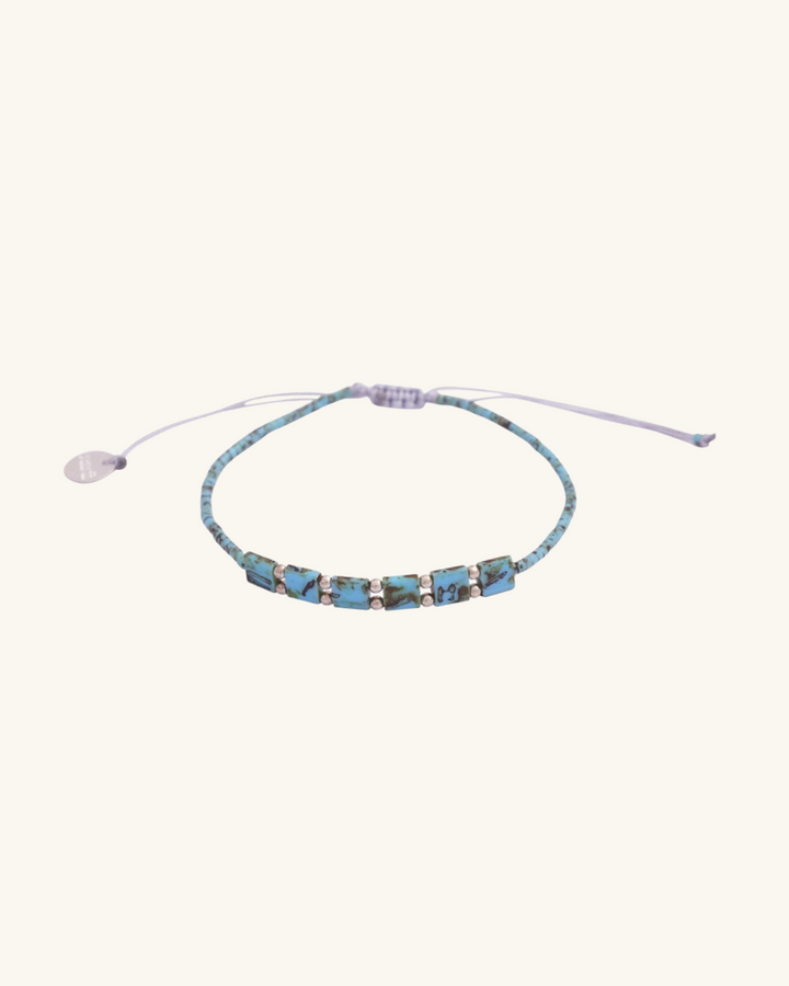 Pulsera Placa Fita Turquesa Picasso con Mostacillas de Plata