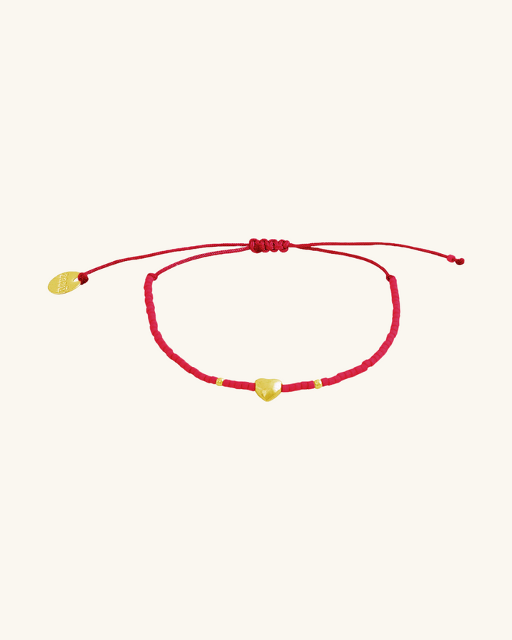 Pulsera Roja Corazón Bañado en Oro