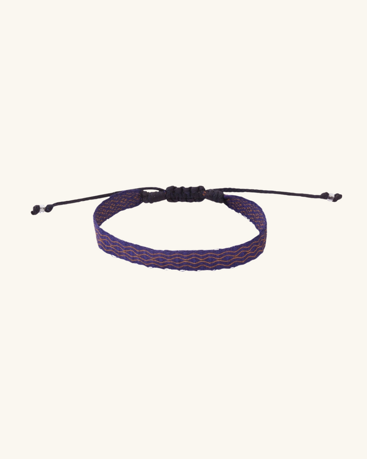 Pulsera Telar Ancha Azul Oscuro y Beige