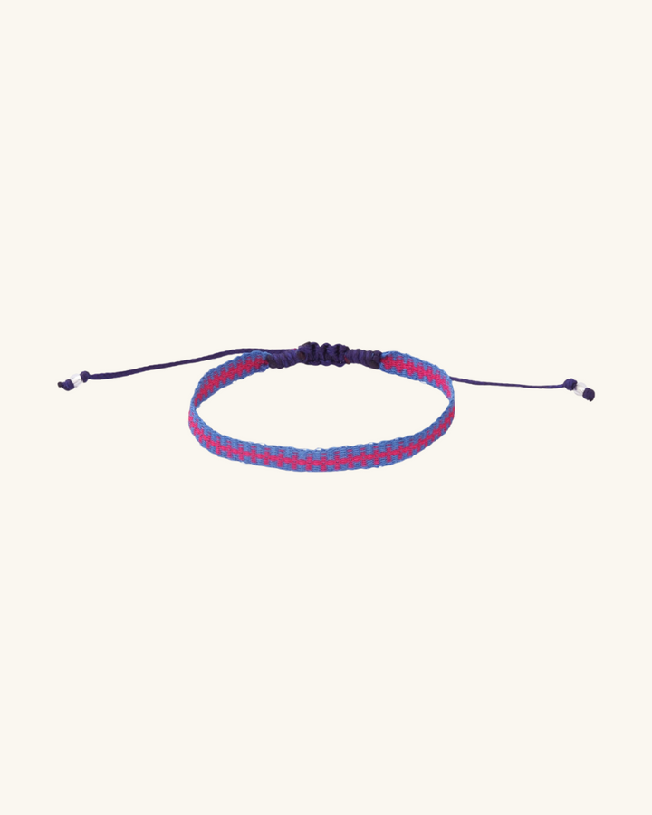 Pulsera Telar Ancha Azul y Fucsia