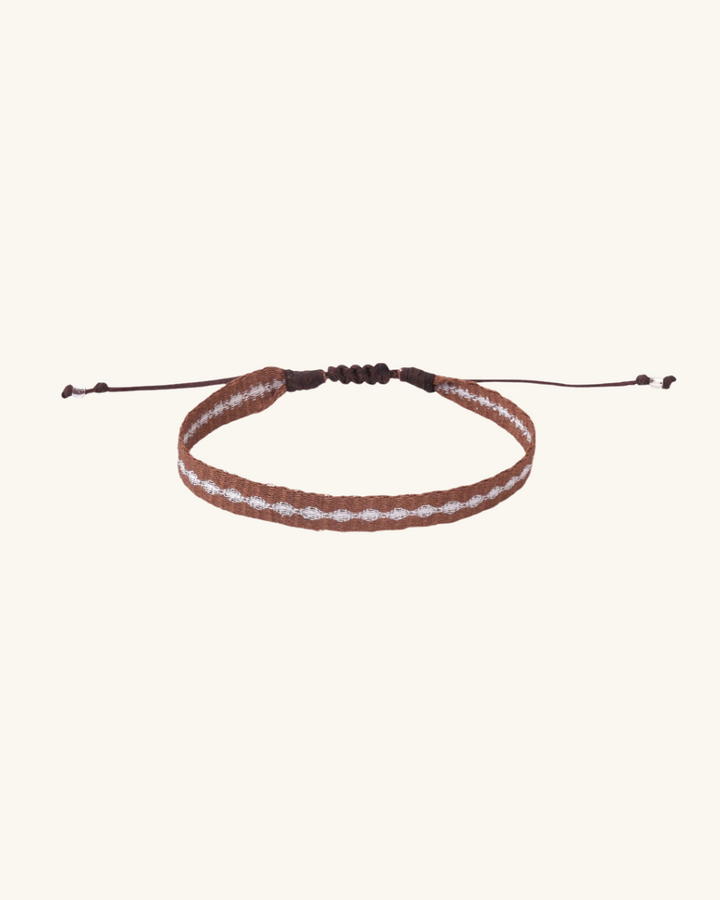 Pulsera Telar Ancha Café y Plateado