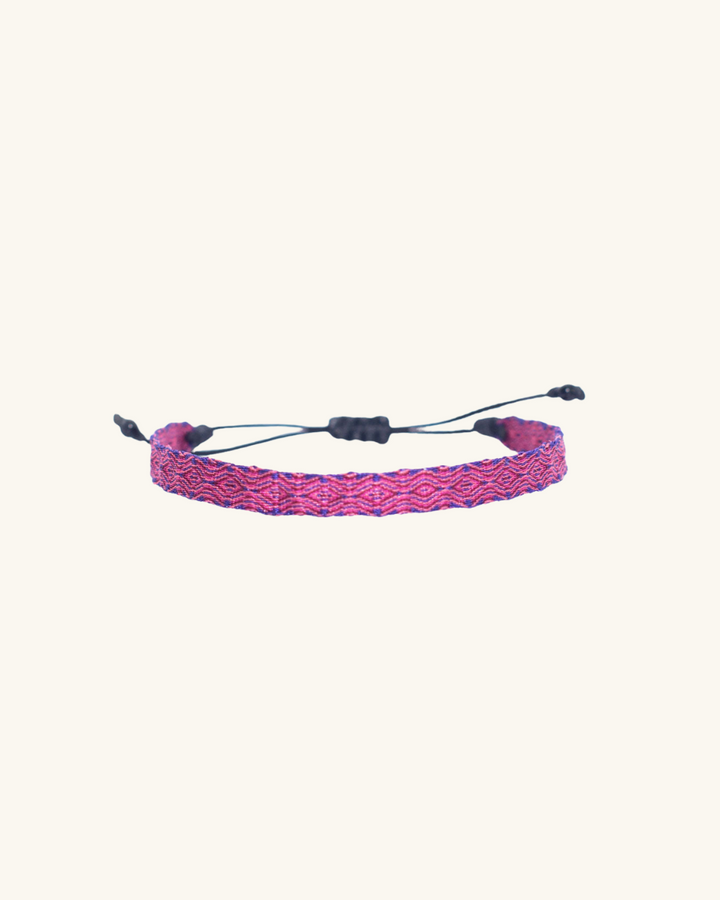 Pulsera Telar Ancha Fucsia y Morado