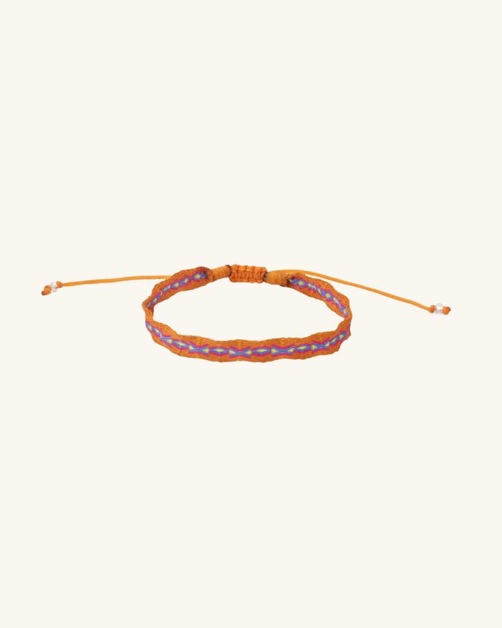 Pulsera Telar Ancha Mostaza, Azul y Amarillo