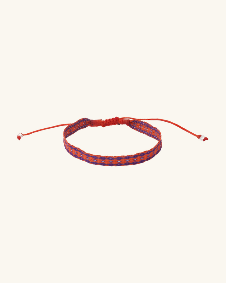 Pulsera Telar Ancha Naranja y Morado