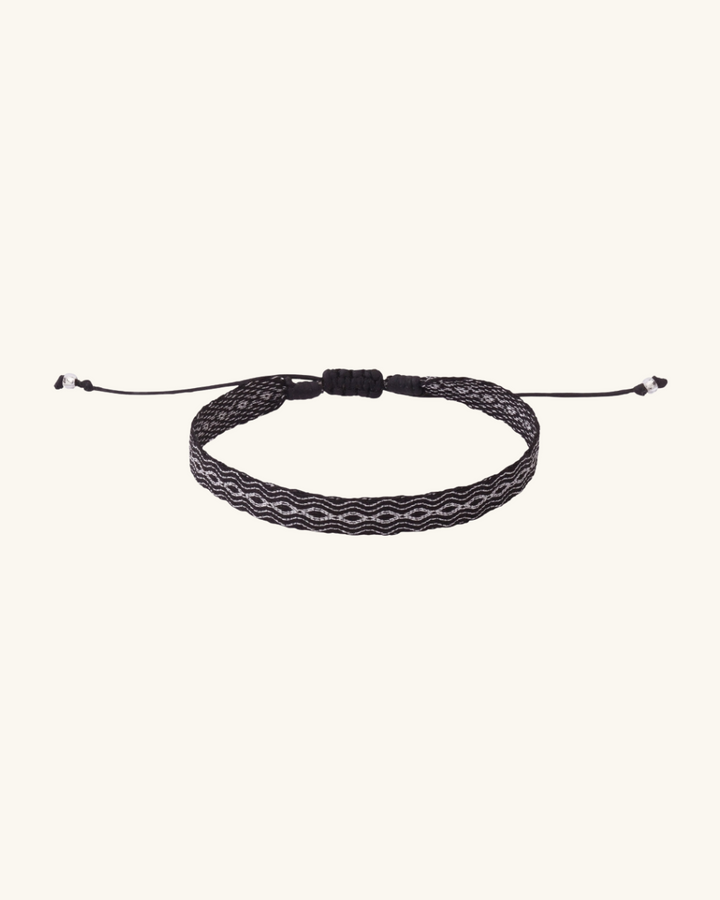 Pulsera Telar Ancha Negra y Plateado