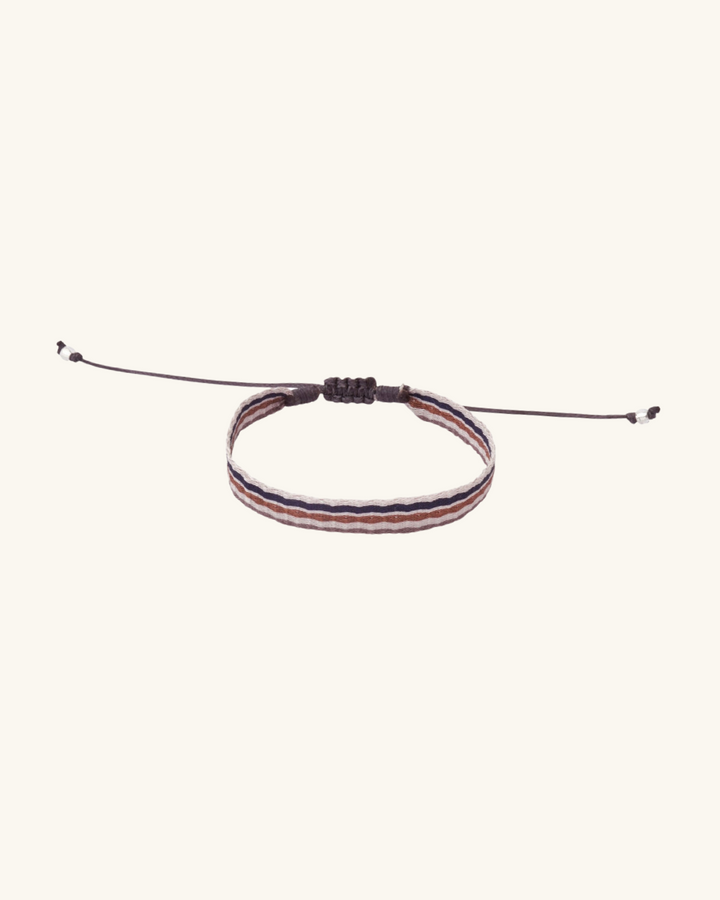 Pulsera Telar Ancha Rayada Café, Negro y Beige