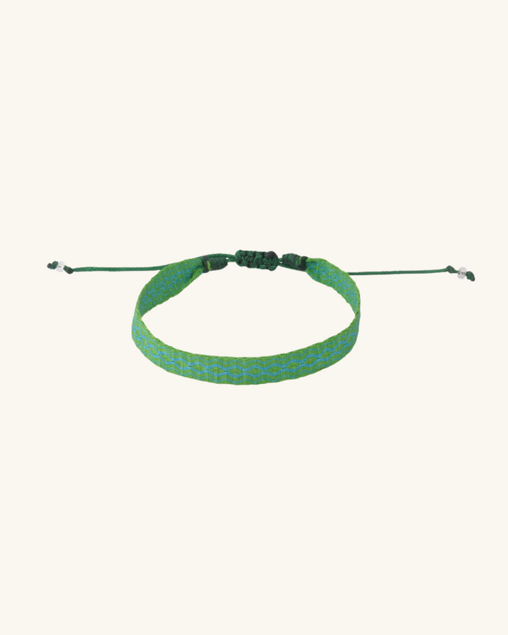 Pulsera Telar Ancha Verde y Turquesa