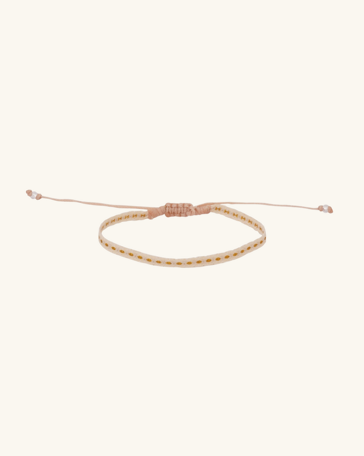 Pulsera Telar Fina Beige y Dorado