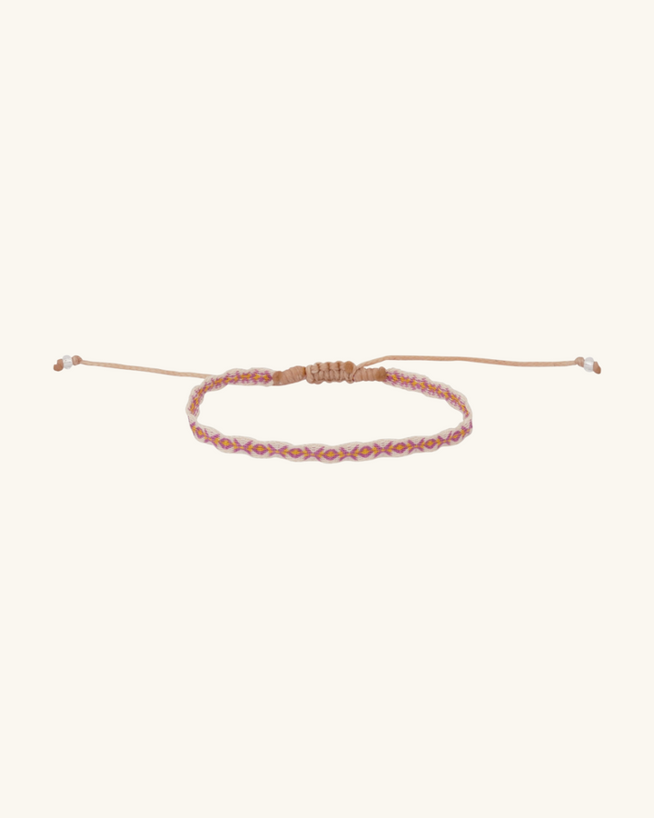 Pulsera Telar Fina Beige y Rosado