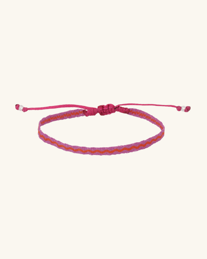 Pulsera Telar Fina Lila y Coral