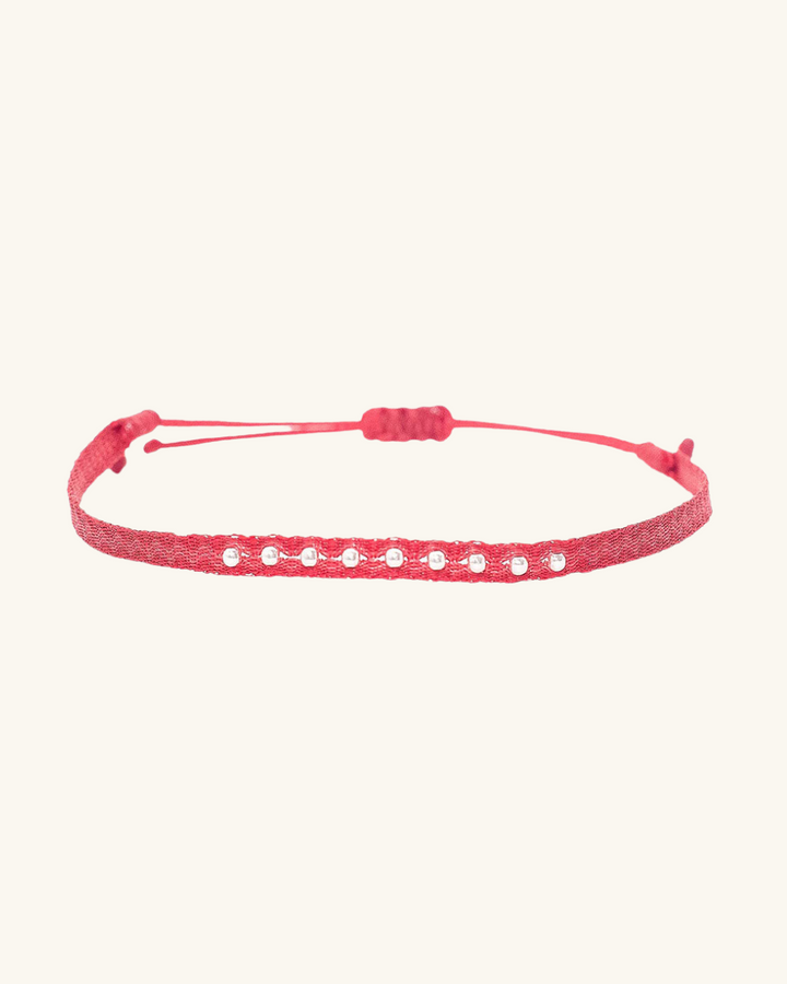 Pulsera Telar Fina Roja con Plata