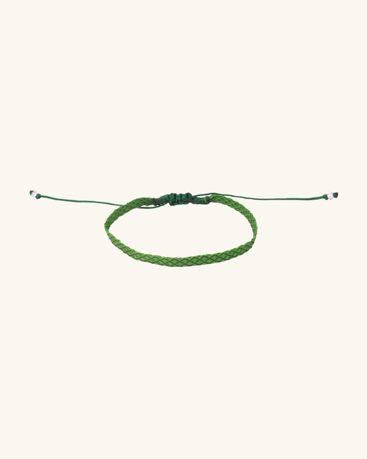 Pulsera Telar Fina Verde y Gris