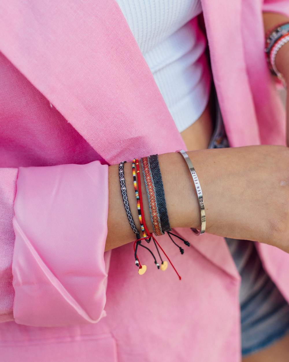 Pulsera Chenoa con Mostacillas de Plata Bañadas en Oro