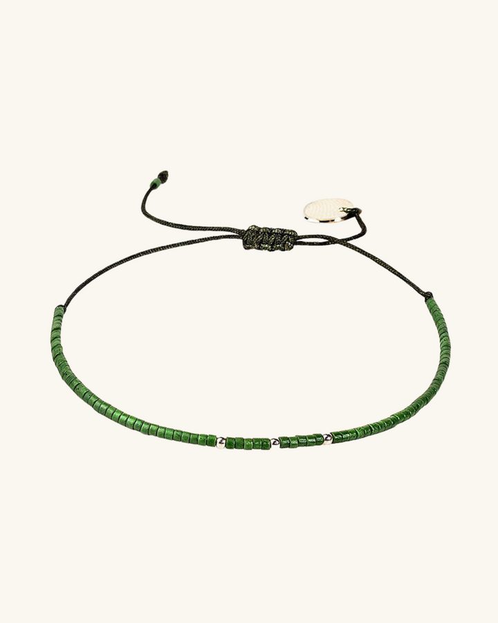 Pulsera Verde Militar con mostacillas de plata