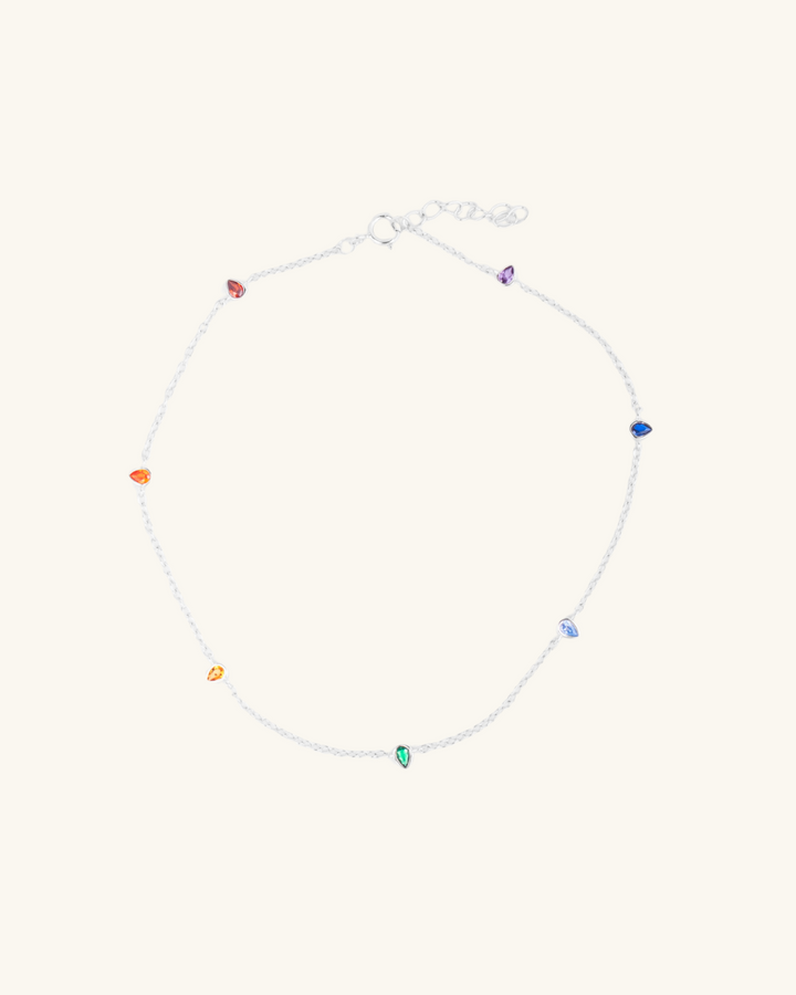 Tobillera de Plata y Circones de Colores