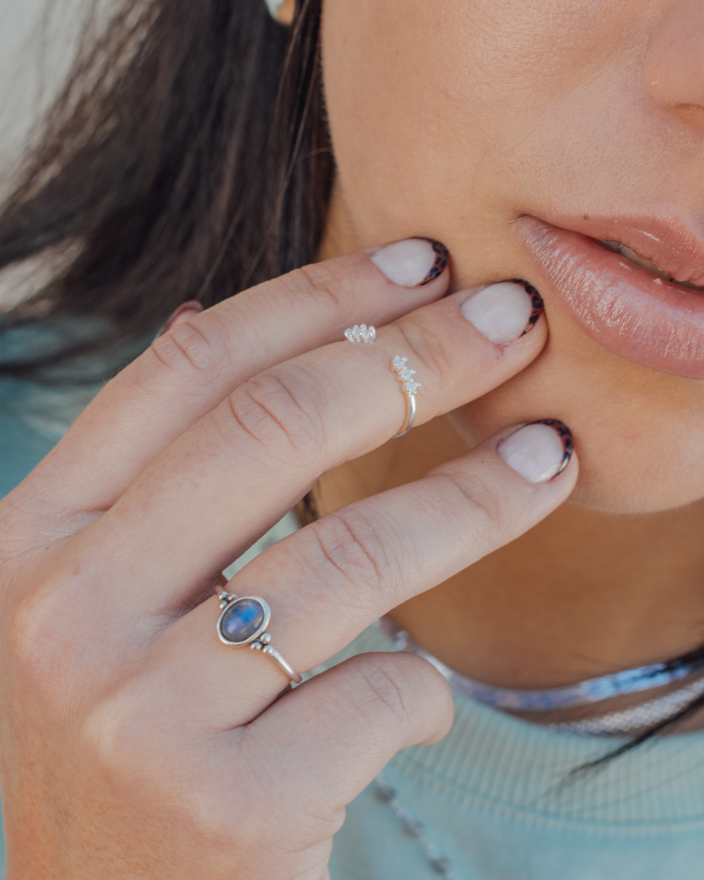 Anillo Labradorita y Pelotitas de Plata - Zazü