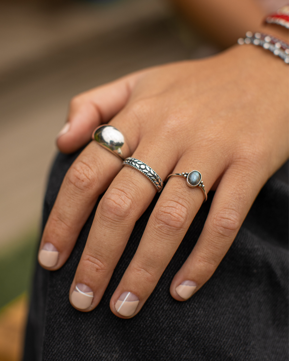 Anillo Labradorita y Pelotitas de Plata - Zazü