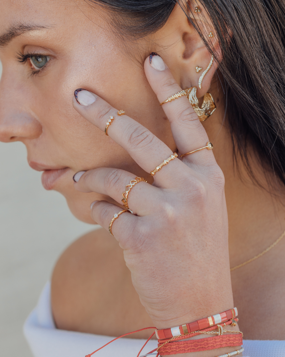 Anillo Polka y Corazones Bañado en Oro - Zazü