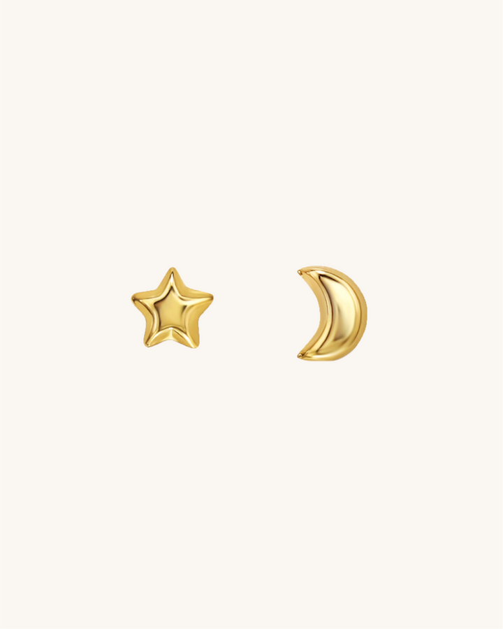 Pack Aritos Luna y Estrella de Plata Bañada en Oro