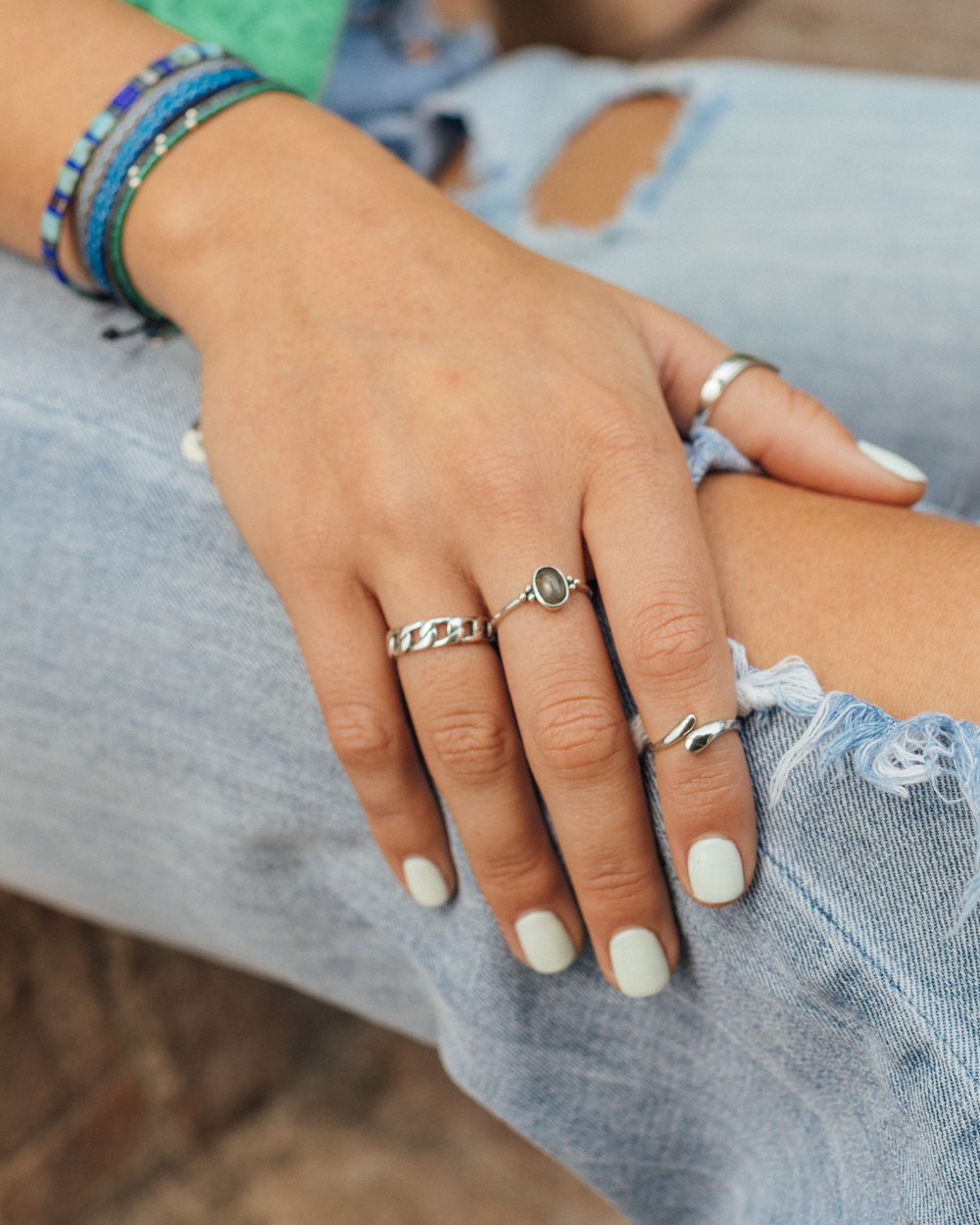 Anillo Labradorita y Pelotitas de Plata - Zazü