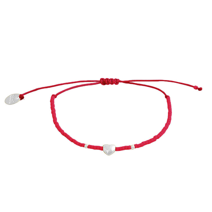 Pulsera Roja Corazón y Mostacillas de Plata