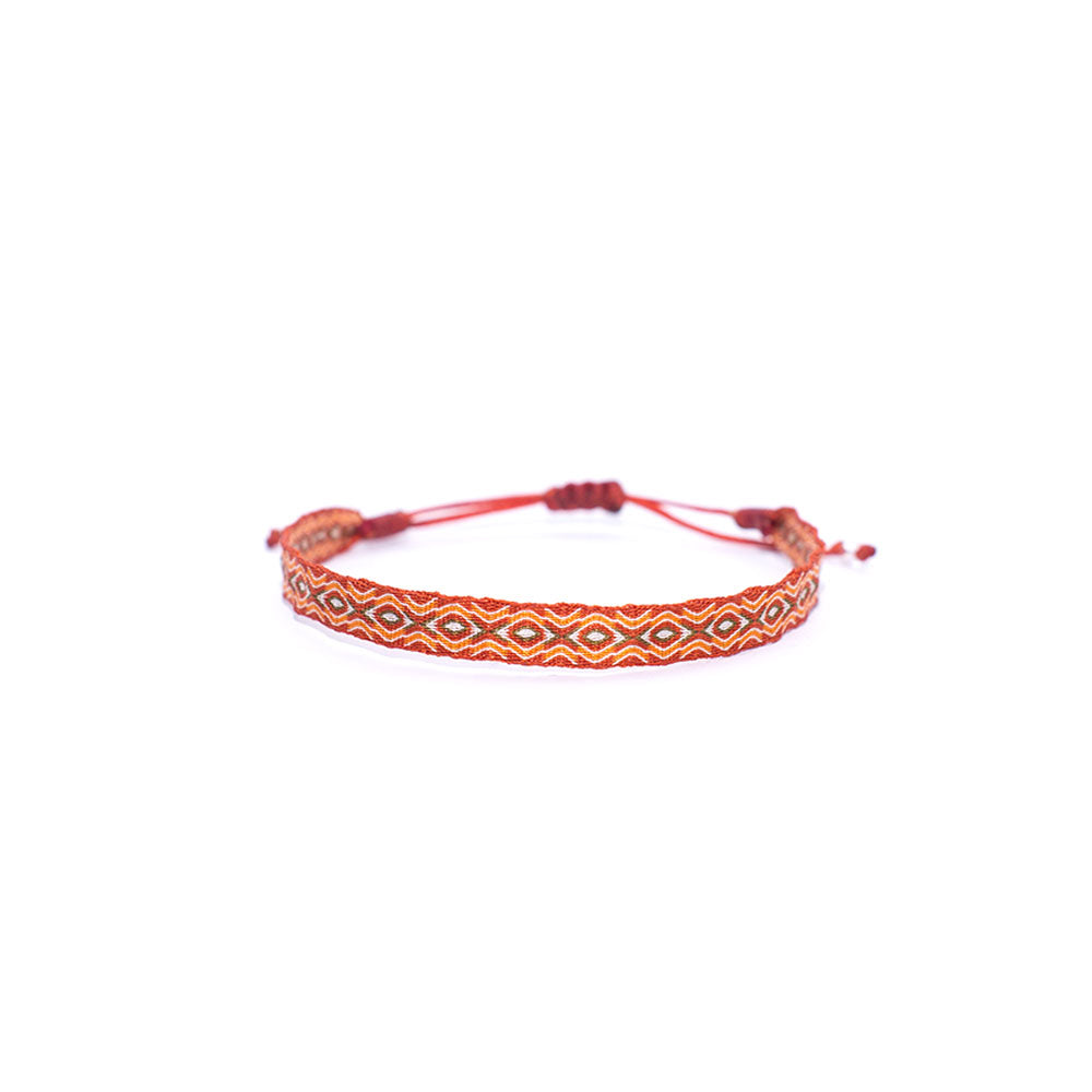 Pulsera Telar Ancha Naranjo y Tierra