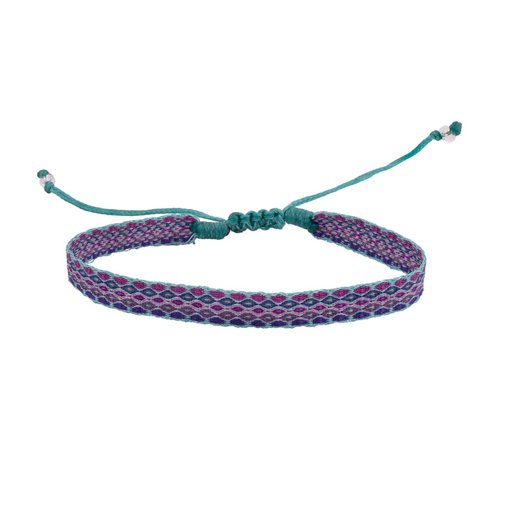 Pulsera Telar Ancha Turquesa y Morado