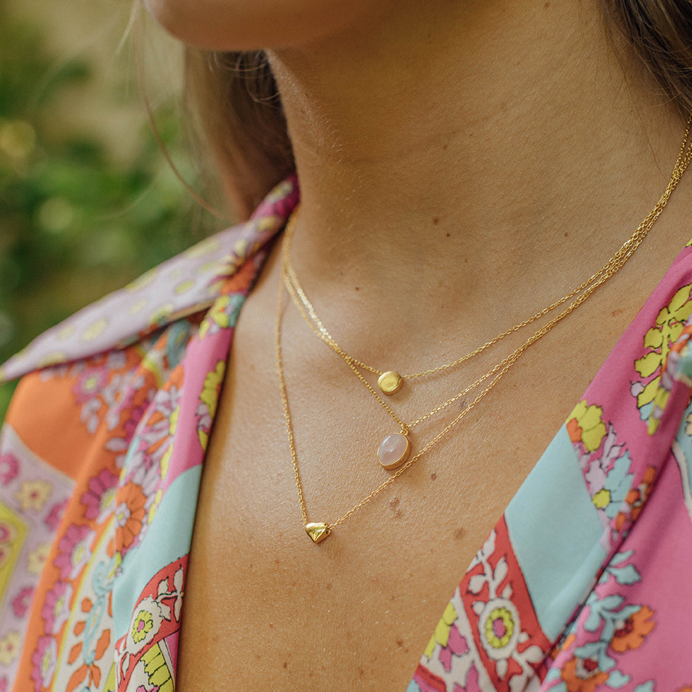 Collar Cuarzo Rosado de Plata Bañada en Oro